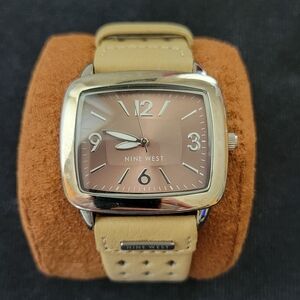 Nine West Watch with Tan & Diamond Pattern Simulated Leather Band